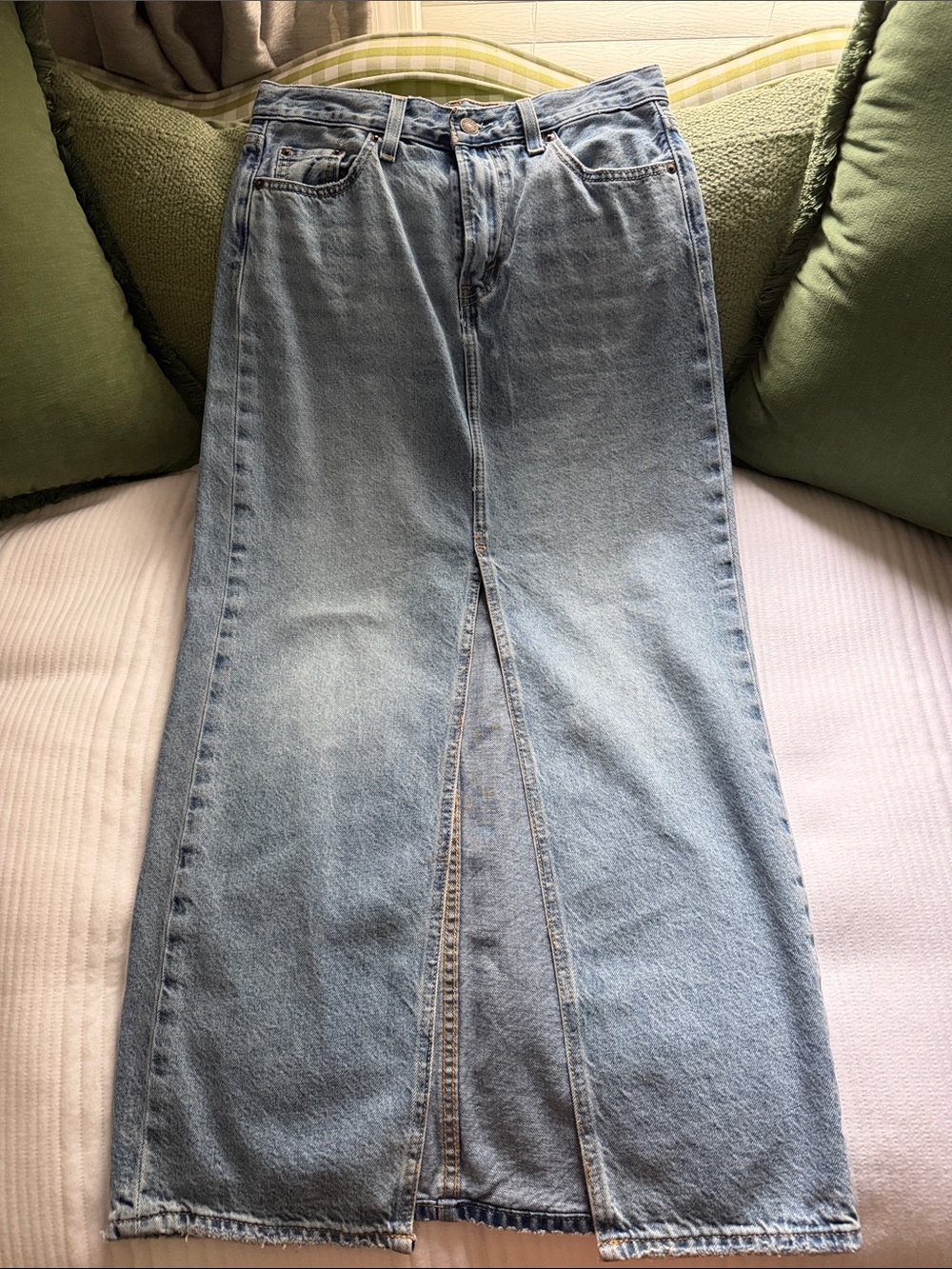 Levi's Light Blue Denim Maxi Skirt with Front Slit
